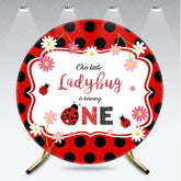 Aperturee - Aperturee Our Little Ladybug is Turning One Round Backdrop Red and Black Polka Dot First Birthday Cute Insect Party Decor