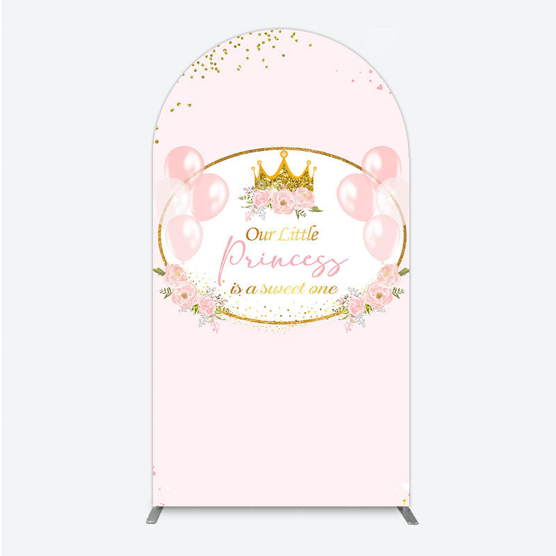 Aperturee - Aperturee Our Little Princess Baby Shower Arch Backdrop Pink and Gold Royal Crown with Balloons Girl Party Photo Booth Decor