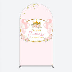 Aperturee - Aperturee Our Little Princess Baby Shower Arch Backdrop Pink and Gold Royal Crown with Balloons Girl Party Photo Booth Decor