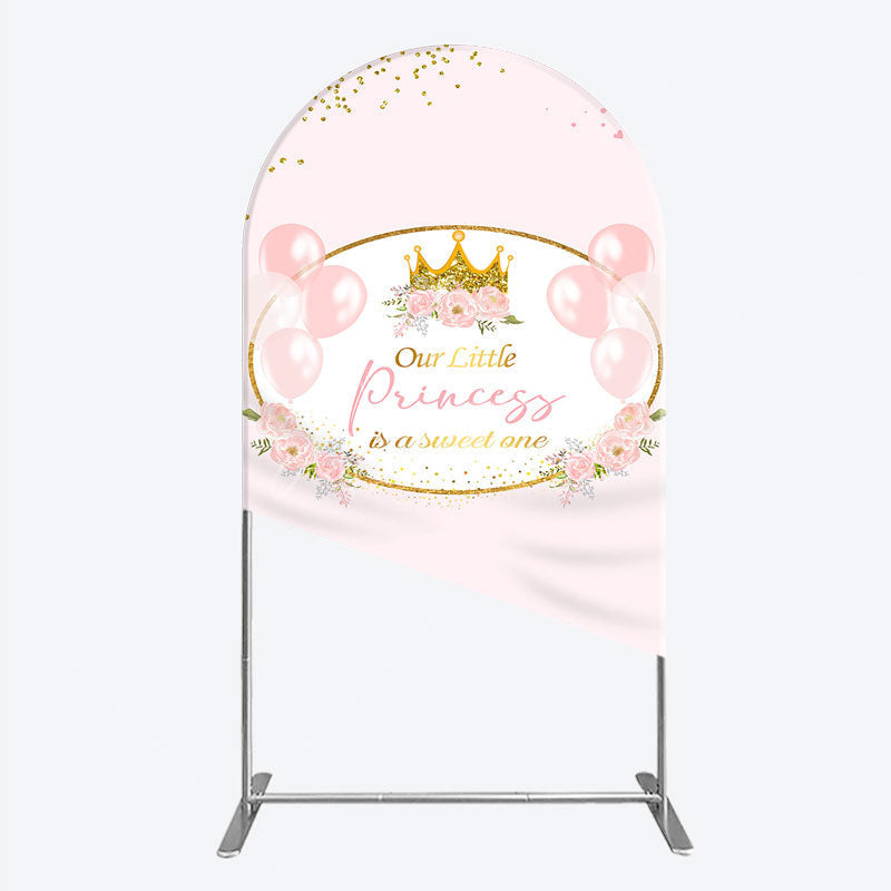 Aperturee - Aperturee Our Little Princess Baby Shower Arch Backdrop Pink and Gold Royal Crown with Balloons Girl Party Photo Booth Decor