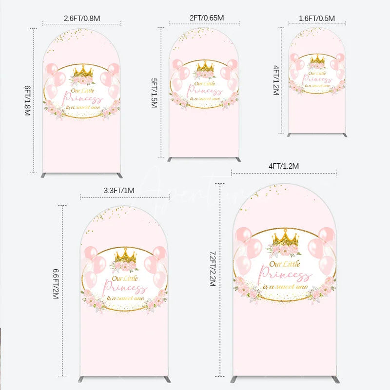 Aperturee - Aperturee Our Little Princess Baby Shower Arch Backdrop Pink and Gold Royal Crown with Balloons Girl Party Photo Booth Decor
