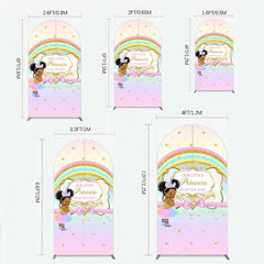Aperturee - Aperturee Our Little Princess Baby Shower Arch Backdrop Rainbow and Gold Crowns Pink Background African American Girl Party