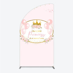 Aperturee - Aperturee Our Little Princess Baby Shower Half Moon Arch Backdrop Pink and Gold Royal Crown with Balloons Girl Party Photo