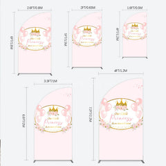 Aperturee - Aperturee Our Little Princess Baby Shower Half Moon Arch Backdrop Pink and Gold Royal Crown with Balloons Girl Party Photo