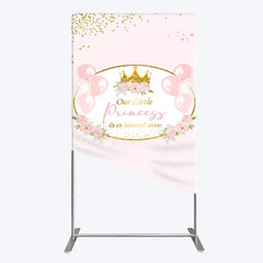 Aperturee - Aperturee Our Little Princess Baby Shower Rectangle Backdrop Pink and Gold Royal Crown with Balloons Girl Party Photo Booth