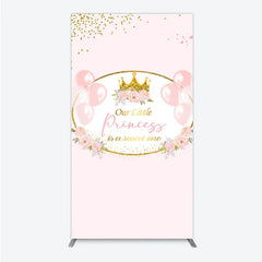 Aperturee - Aperturee Our Little Princess Baby Shower Rectangle Backdrop Pink and Gold Royal Crown with Balloons Girl Party Photo Booth
