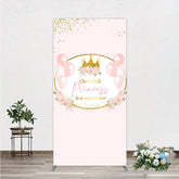 Aperturee - Aperturee Our Little Princess Baby Shower Rectangle Backdrop Pink and Gold Royal Crown with Balloons Girl Party Photo Booth