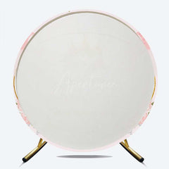 Aperturee - Aperturee Our Little Princess is a Sweet One Round Backdrop Pink and Gold Crown Royal Themed Girl Baby Shower Decor