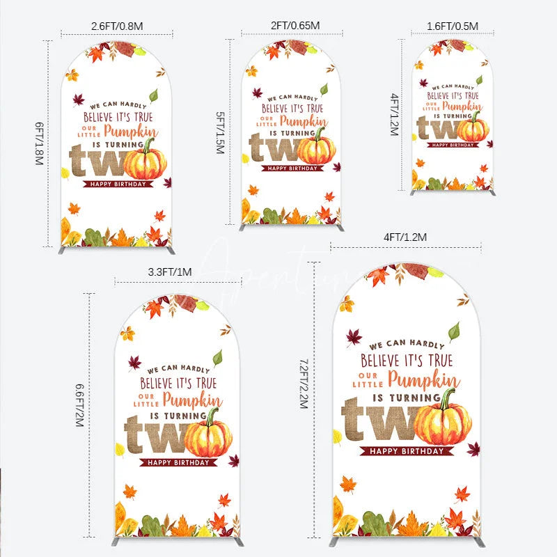 Aperturee - Aperturee Our Little Pumpkin is Turning Two Arch Backdrop Fall Autumn Leaves 2nd Birthday Rustic Party Photo Booth Decor
