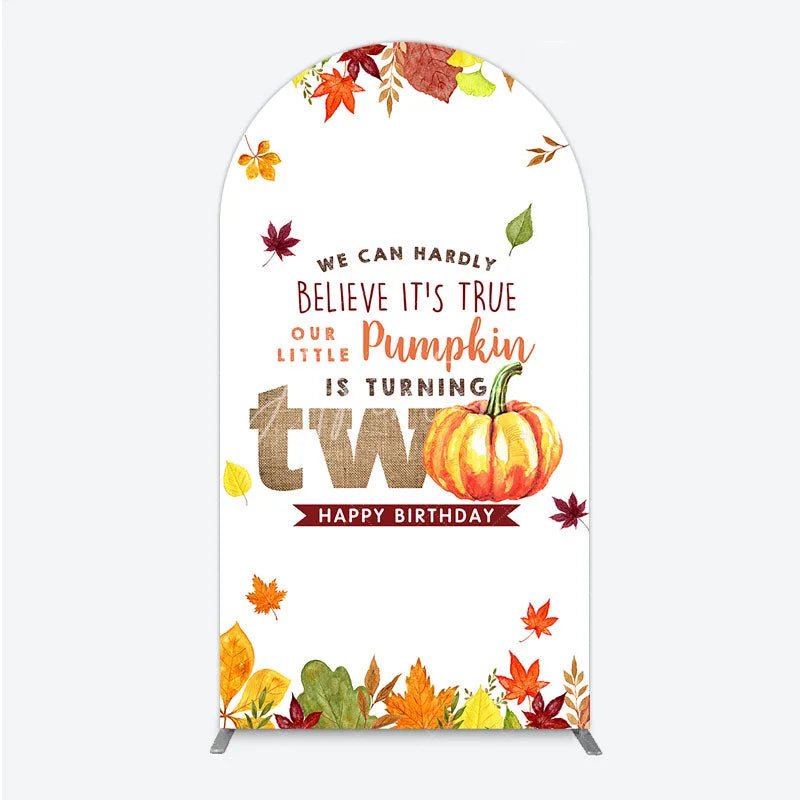 Aperturee - Aperturee Our Little Pumpkin is Turning Two Arch Backdrop Fall Autumn Leaves 2nd Birthday Rustic Party Photo Booth Decor