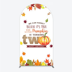 Aperturee - Aperturee Our Little Pumpkin is Turning Two Arch Backdrop Fall Autumn Leaves 2nd Birthday Rustic Party Photo Booth Decor