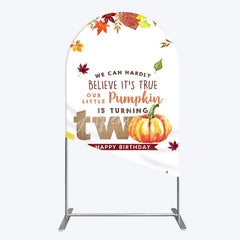 Aperturee - Aperturee Our Little Pumpkin is Turning Two Arch Backdrop Fall Autumn Leaves 2nd Birthday Rustic Party Photo Booth Decor