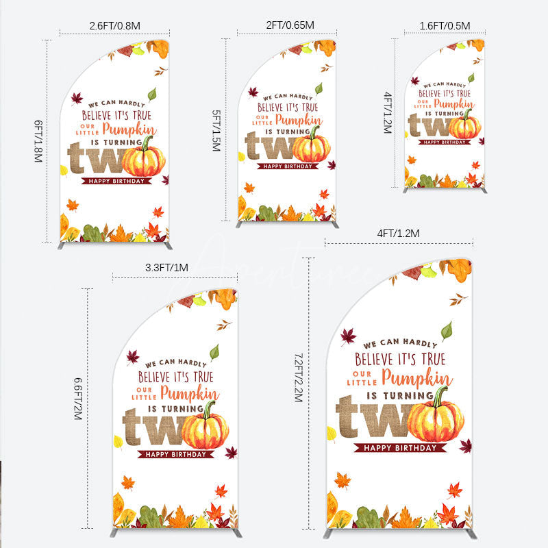 Aperturee - Aperturee Our Little Pumpkin is Turning Two Half Moon Arch Backdrop Fall Autumn Leaves 2nd Birthday Rustic Party Photo Booth