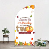 Aperturee - Aperturee Our Little Pumpkin is Turning Two Half Moon Arch Backdrop Fall Autumn Leaves 2nd Birthday Rustic Party Photo Booth