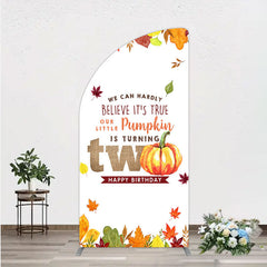 Aperturee - Aperturee Our Little Pumpkin is Turning Two Half Moon Arch Backdrop Fall Autumn Leaves 2nd Birthday Rustic Party Photo Booth