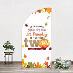 Aperturee - Aperturee Our Little Pumpkin is Turning Two Half Moon Arch Backdrop Fall Autumn Leaves 2nd Birthday Rustic Party Photo Booth
