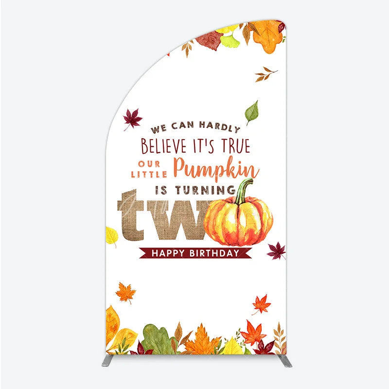 Aperturee - Aperturee Our Little Pumpkin is Turning Two Half Moon Arch Backdrop Fall Autumn Leaves 2nd Birthday Rustic Party Photo Booth