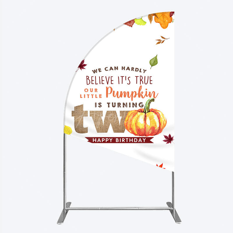 Aperturee - Aperturee Our Little Pumpkin is Turning Two Half Moon Arch Backdrop Fall Autumn Leaves 2nd Birthday Rustic Party Photo Booth