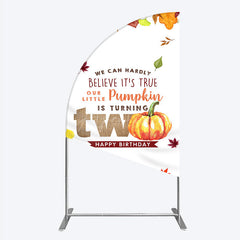 Aperturee - Aperturee Our Little Pumpkin is Turning Two Half Moon Arch Backdrop Fall Autumn Leaves 2nd Birthday Rustic Party Photo Booth