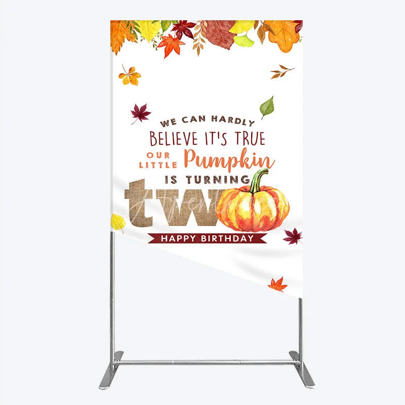 Aperturee - Aperturee Our Little Pumpkin is Turning Two Rectangle Backdrop Fall Autumn Leaves 2nd Birthday Rustic Party Photo Booth Decor