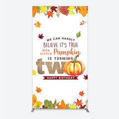 Aperturee - Aperturee Our Little Pumpkin is Turning Two Rectangle Backdrop Fall Autumn Leaves 2nd Birthday Rustic Party Photo Booth Decor