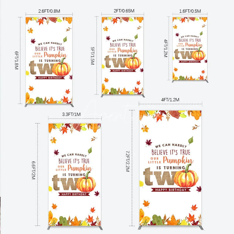 Aperturee - Aperturee Our Little Pumpkin is Turning Two Rectangle Backdrop Fall Autumn Leaves 2nd Birthday Rustic Party Photo Booth Decor