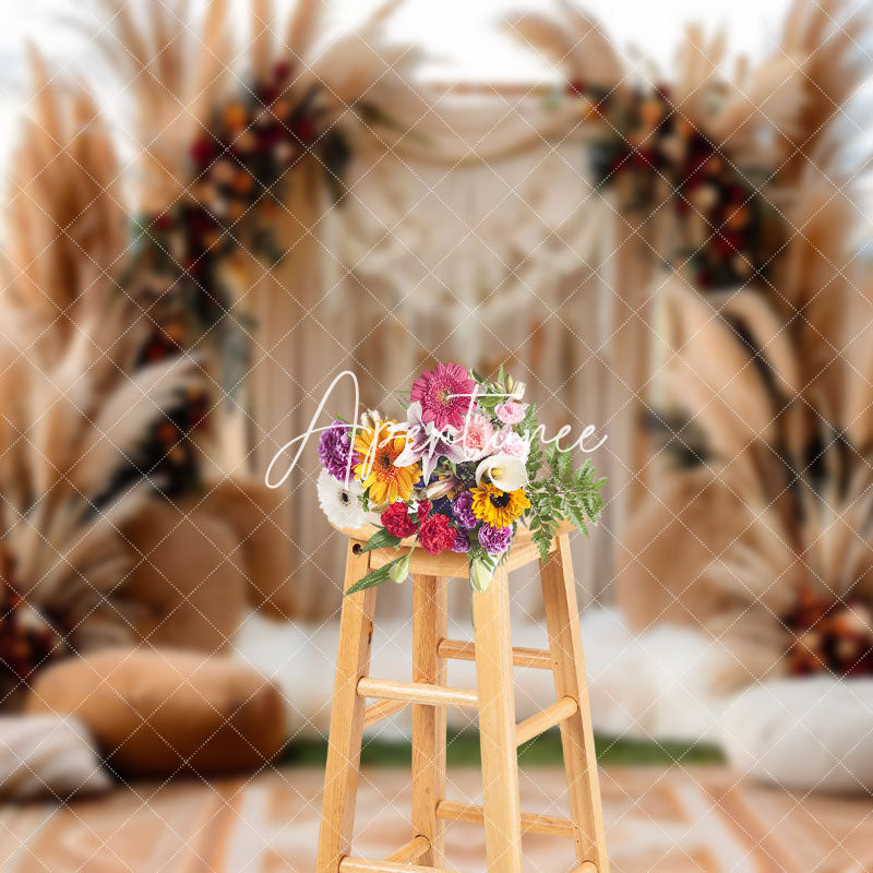 Aperturee - Aperturee Outdoor Beige Boho Bridal Shower Photography Backdrop