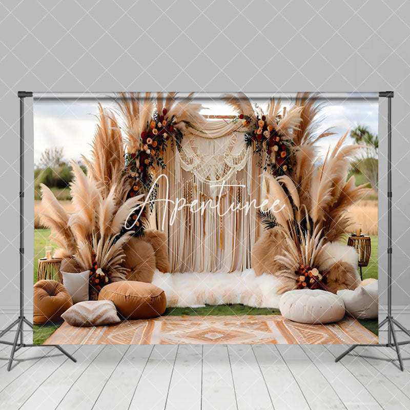 Aperturee - Aperturee Outdoor Beige Boho Bridal Shower Photography Backdrop