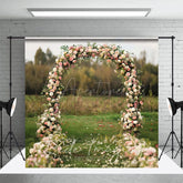Aperturee - Aperturee Outdoor Floral Arch Grassland Wedding Photo Backdrop