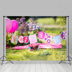 Aperturee - Aperturee Outdoor Grass Floral Birthday Cake Smash Backdrop