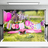 Aperturee - Aperturee Outdoor Grass Floral Birthday Cake Smash Backdrop
