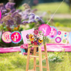 Aperturee - Aperturee Outdoor Grass Floral Birthday Cake Smash Backdrop