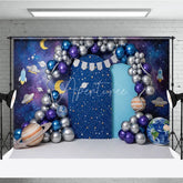Aperturee - Aperturee Outer Space Galaxy and Planets Backdrop Silver and Purple Balloon Arch Astronaut Theme for Boy Birthday