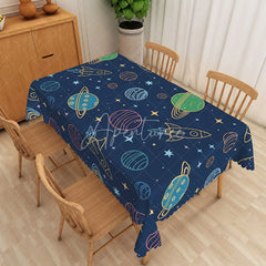 Aperturee - Aperturee Outer Space Planet Rectangle Tablecloth Cartoon Rocket Universe Table Cover Kids Birthday Party Decor