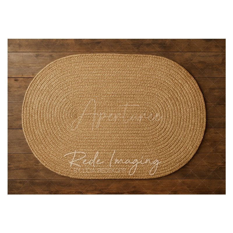 Aperturee - Aperturee Oval Taupe Wooden Pattern Rubber Floor Mat For Photo