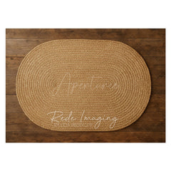 Aperturee - Aperturee Oval Taupe Wooden Pattern Rubber Floor Mat For Photo