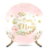 Aperturee - Aperturee Over The Moon Pink Gold Stars Floral Round Backdrop
