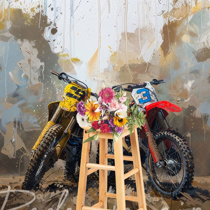 Aperturee - Aperturee Painted Abstract Muddy Dirt Bike Sport Photo Backdrop
