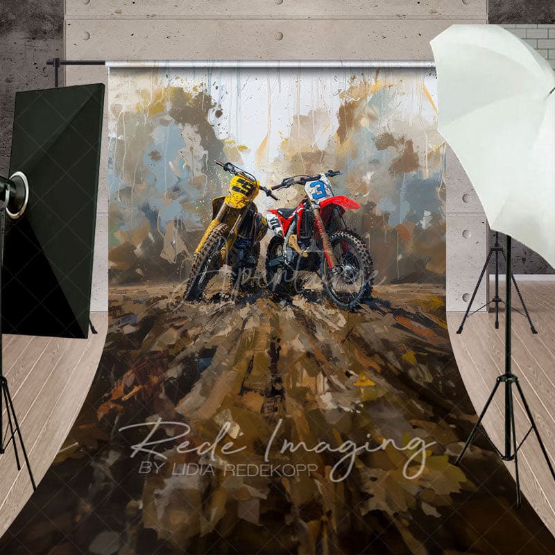 Aperturee - Aperturee Painted Abstract Muddy Dirt Bike Sport Sweep Backdrop