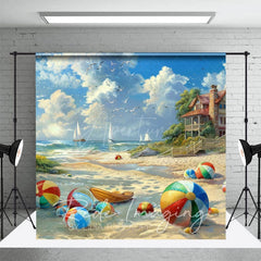 Aperturee - Aperturee Painted Blue Sky Sandy Beach Summer Photo Backdrop
