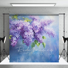Aperturee - Aperturee Painted Blue Wall Soft Lilacs Floral Photo Backdrop