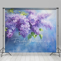 Aperturee - Aperturee Painted Blue Wall Soft Lilacs Floral Photo Backdrop