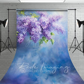 Aperturee - Aperturee Painted Blue Wall Soft Lilacs Floral Sweep Backdrop
