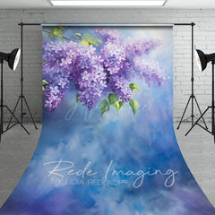 Aperturee - Aperturee Painted Blue Wall Soft Lilacs Floral Sweep Backdrop