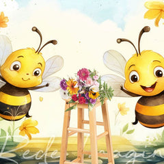 Aperturee - Aperturee Painted Bumblebees Daffodils Cake Smash Backdrop