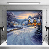 Aperturee - Aperturee Painted Christmas Village Photography Backdrop Snowy Cottages at Sunset Winter Wonderland Holiday Photo Prop
