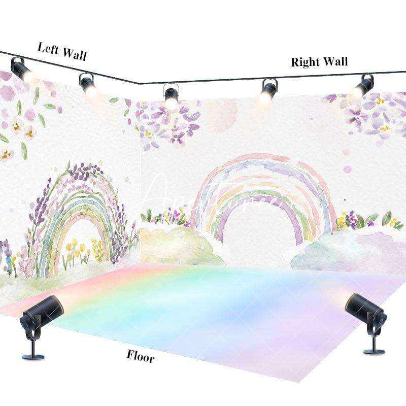Aperturee - Aperturee Painted Color Rainbow Floral Spring Room Set Backdrop
