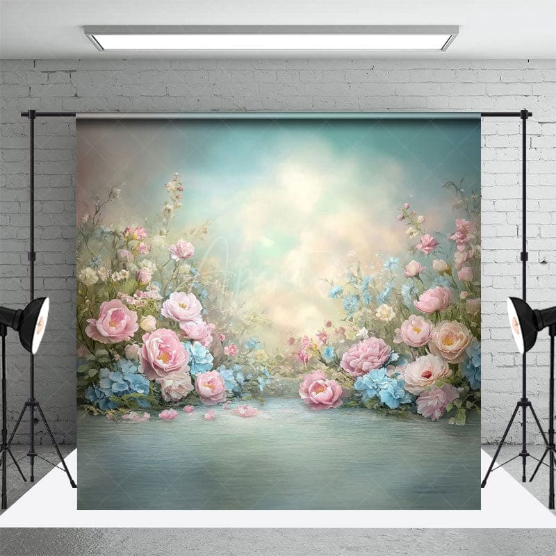 Aperturee - Aperturee Painted Colorful Pastel Florals Photography Backdrop