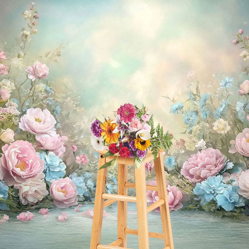 Aperturee - Aperturee Painted Colorful Pastel Florals Photography Backdrop
