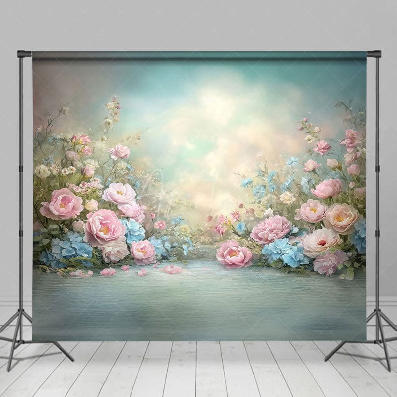 Aperturee - Aperturee Painted Colorful Pastel Florals Photography Backdrop